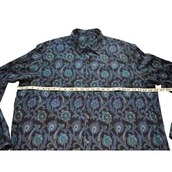 Tasso Elba midnight blue paisley 100% cotton button down shirt - XXL - Picture 7 of 8